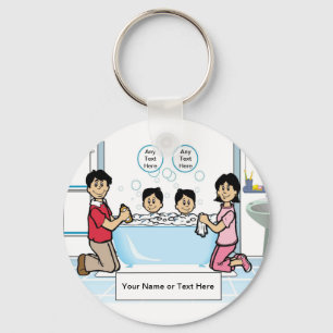 Tub Time - 2-boys Cartoon door PrintedPerfection.c Sleutelhanger