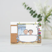 Tub Time Paar - Gepersonaliseerde Cartoon Gift Briefkaart (Staand voorkant)