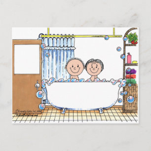 Tub Time Paar - Gepersonaliseerde Cartoon Gift Briefkaart
