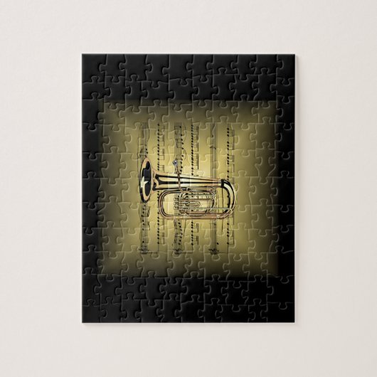 Tuba ~ 3-D vellen Music Pillow ~ Gold & Black Back Legpuzzel (Verticaal)