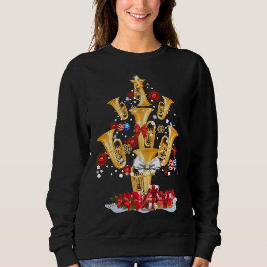 Tuba Christmas Tree Merry Xmas lights gift Trui (Voorkant)