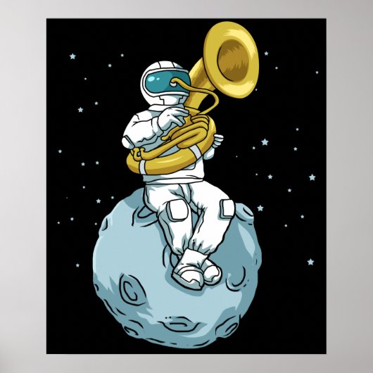 Tuba Gift Astronaut Marching Band Music Sousaphone Poster (Voorkant)