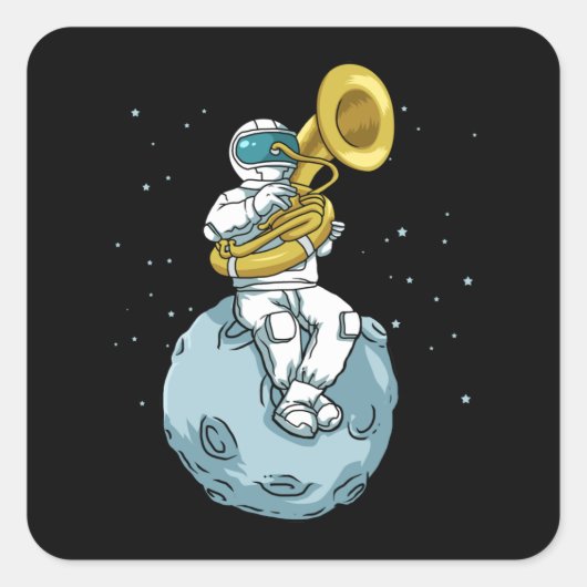 Tuba Gift Astronaut Marching Band Music Sousaphone Vierkante Sticker (Voorkant)