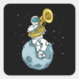 Tuba Gift Astronaut Marching Band Music Sousaphone Vierkante Sticker