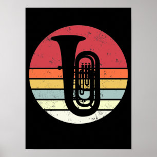 Tuba gift, retro tuba speler, orkest poster