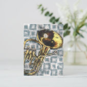 Tuba Gray Squares Muziek schilderen Briefkaart (Staand voorkant)