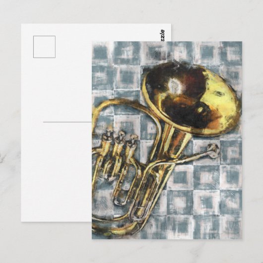 Tuba Gray Squares Muziek schilderen Briefkaart (Voorkant / Achterkant)