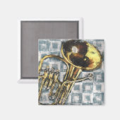 Tuba Gray Squares Muziek schilderen Magneet (Voorkant / Achterkant)