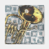 Tuba Gray Squares Muziek schilderen Magneet (Voorkant)