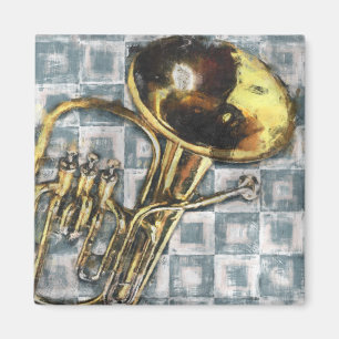 Tuba Gray Squares Muziek schilderen Magneet