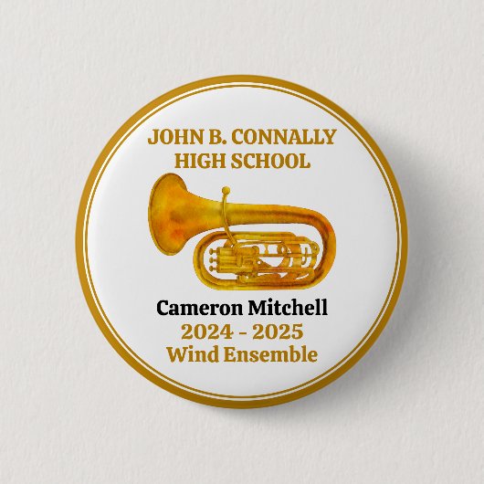 Tuba High School Band Gold gepersonaliseerd Ronde Button 5,7 Cm (Voorkant)