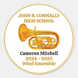 Tuba High School Band Gold gepersonaliseerd Ronde Sticker