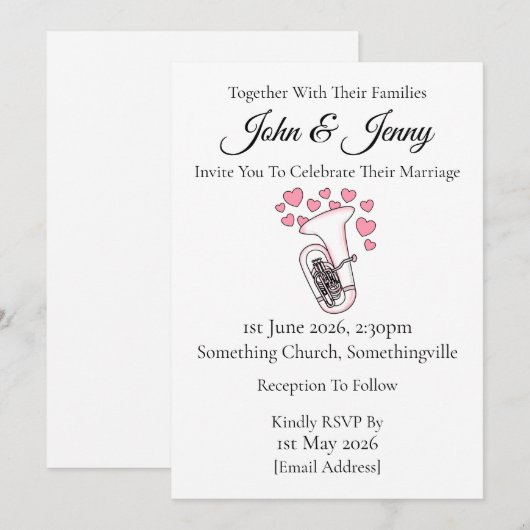 Tuba Huwelijksuitnodiging Tubaist Messing Muzikant Kaart (Voorkant / Achterkant)