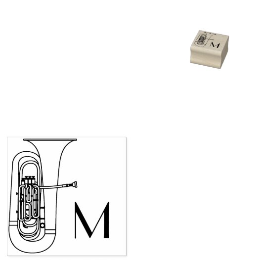 Tuba Initiaal Monogram Musicien Band Leraar Rubberstempel (Gestempeld)