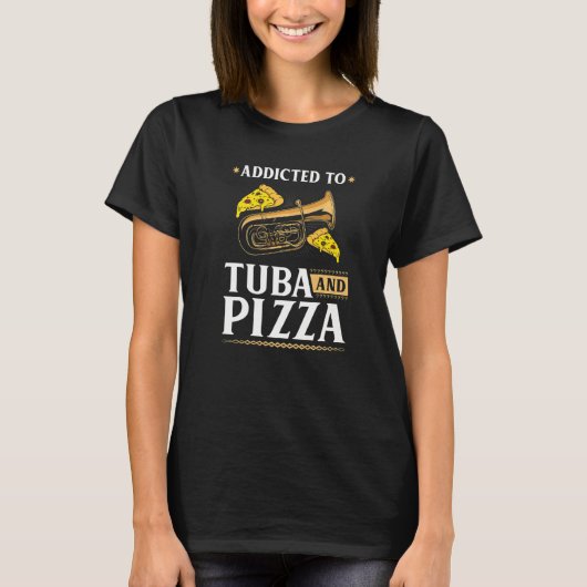 Tuba-instrument en Pizza Contrabass Tuba-speler T-shirt (Voorkant)