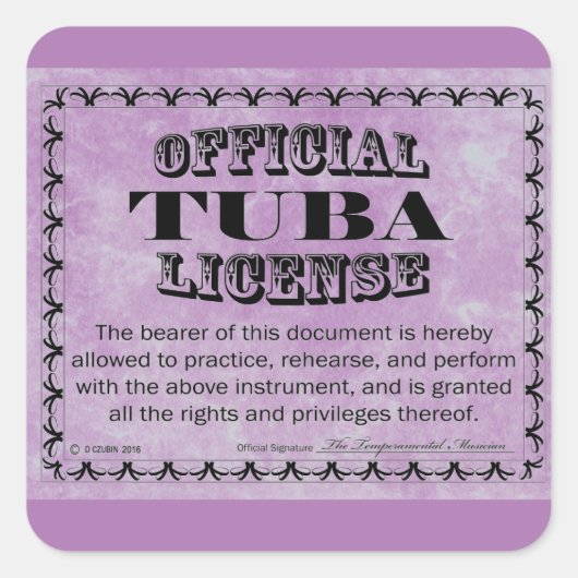 Tuba License Square Sticker (Voorkant)