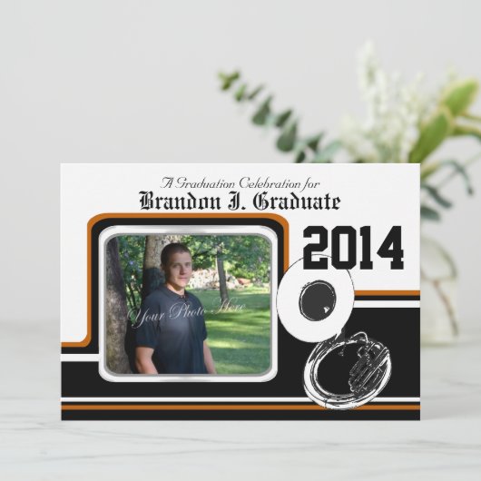 Tuba Marching Band Afstuderen Foto Sinaasappel Kaart (Staand voorkant)