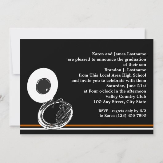 Tuba Marching Band Afstuderen Foto Sinaasappel Kaart (Achterkant)