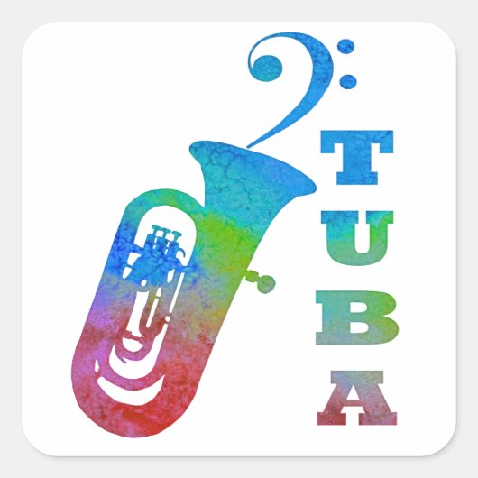 Tuba met Bass Clef Vierkante Sticker (Voorkant)