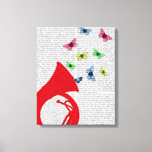 Tuba met Butterflies Canvas Afdruk