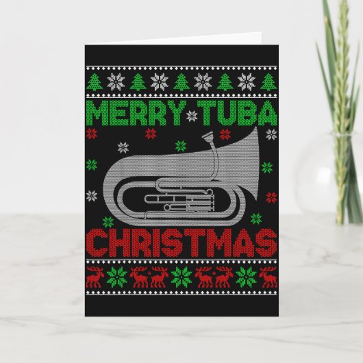 Tuba Music Lover Xmas Lighting Ugly Merry Tuba Chr Kaart (Voorkant)