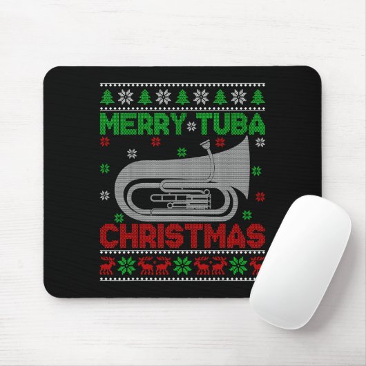 Tuba Music Lover Xmas Lighting Ugly Merry Tuba Chr Muismat (Met muis)