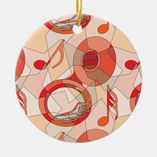 Tuba Music Note Fragmenten Reds Ceramic Ornament (Voorkant)