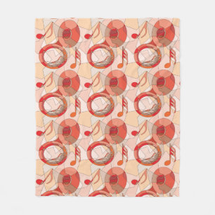 Tuba Music Note Fragments Rood Fleece Deken