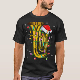 Tuba Music Xmas Lighting Matching Santa Hat Tuba C T-shirt