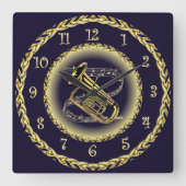 Tuba Musical Scroll ~ Gold and Navy Blue ~ Vierkante Klok (Voorkant)
