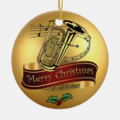 Tuba ~ Musical Scroll ~ Gold ~ "Merry Kerstmis" ~ Keramisch Ornament (Voorkant)