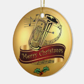 Tuba ~ Musical Scroll ~ Gold ~ "Merry Kerstmis" ~ Keramisch Ornament (Links)
