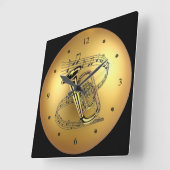 Tuba ~ Musical Scroll ~ Golden Wereldbol Backgroun Vierkante Klok (Hoek)