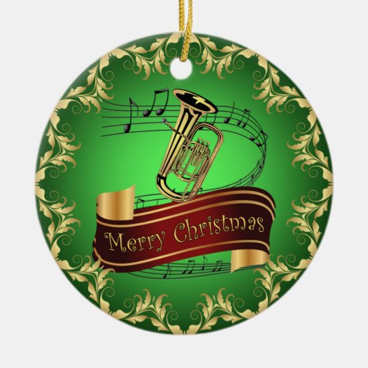 Tuba ~ Musical Scroll ~ Merry Kerst~ * ~ Keramisch Ornament (Voorkant)