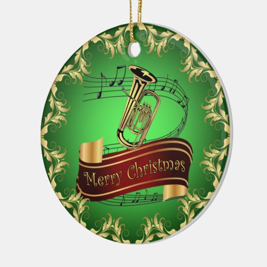 Tuba ~ Musical Scroll ~ Merry Kerst~ * ~ Keramisch Ornament (Links)