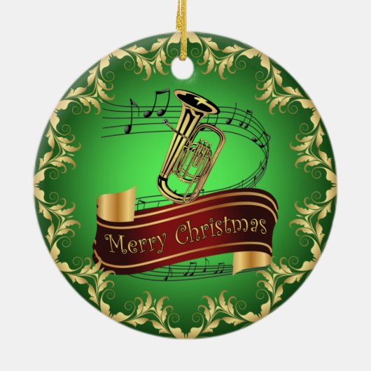 Tuba ~ Musical Scroll ~ Merry Kerst~ * ~ Keramisch Ornament (Achterkant)