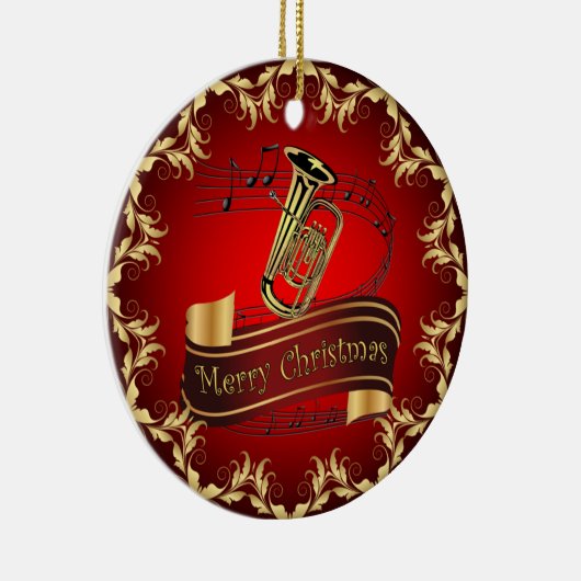 Tuba ~ Musical Scroll ~ Merry Kerst~ * ~ Keramisch Ornament (Rechts)
