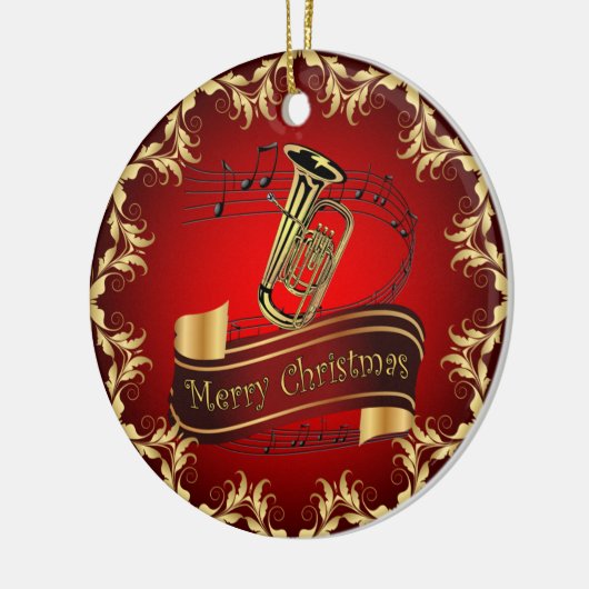 Tuba ~ Musical Scroll ~ Merry Kerst~ * ~ Keramisch Ornament (Links)
