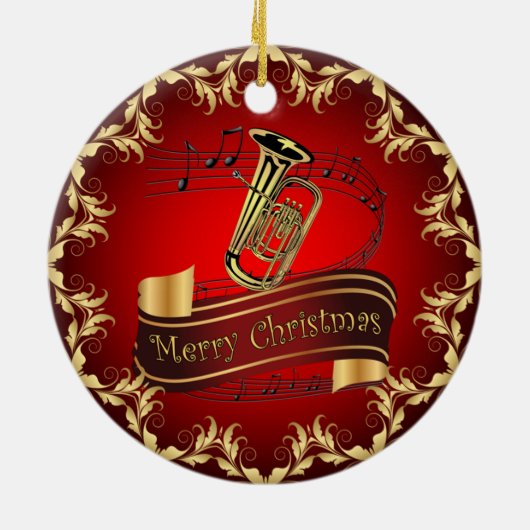 Tuba ~ Musical Scroll ~ Merry Kerst~ * ~ Keramisch Ornament (Achterkant)