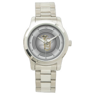 Tuba ~ Musical Scroll ~ Silver Speaker ~ Horloge