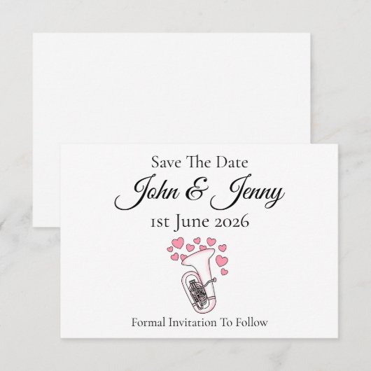Tuba Musician Wedding Save The Date (Voorkant / Achterkant)