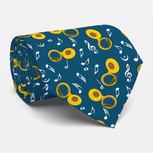 Tuba Muzieknoten Patroon Stropdas (Opgerold)