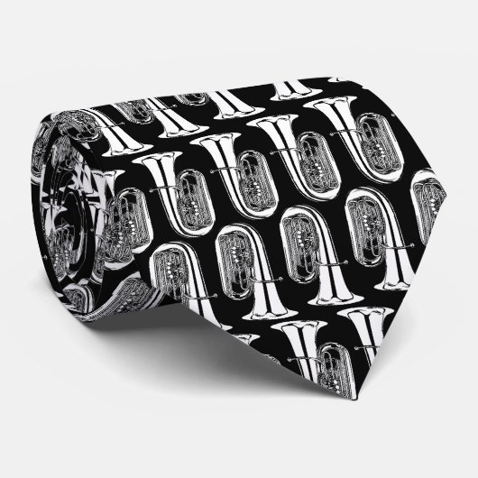 Tuba Pattern Black and White Stropdas (Opgerold)