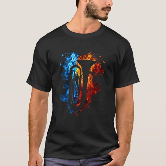 Tuba Red Blue Fire Musical Instrument Fire Art T-shirt (Voorkant)