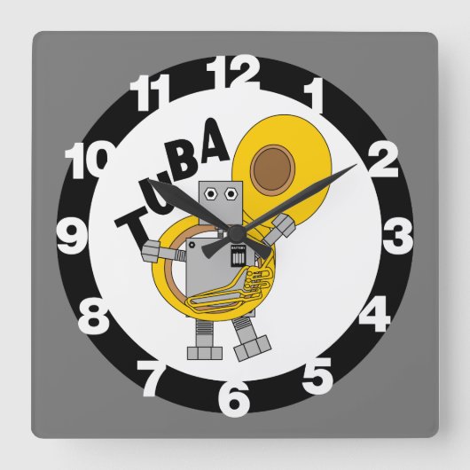 Tuba Robot Tekst Vierkante Klok (Voorkant)