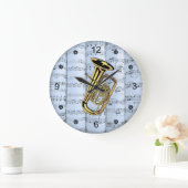 Tuba ~ Rollend blad Muziek ~ Blue Tint Background Grote Klok (Huis)