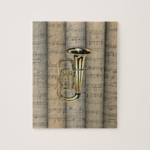 Tuba ~ Rollend blad Muziekachtergrond ~ Musical Legpuzzel