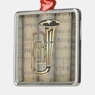Tuba ~ Rollend blad Muziekachtergrond ~ Musical Metalen Ornament