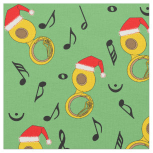 Tuba Santa Hat Muzieknoten Patroon Stof