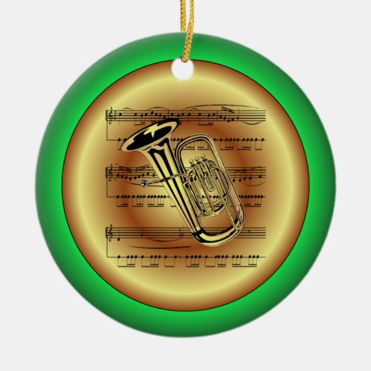 Tuba ~ Sheet Music ~ Red/Green/Gold ~ Christmas ~ Keramisch Ornament (Voorkant)